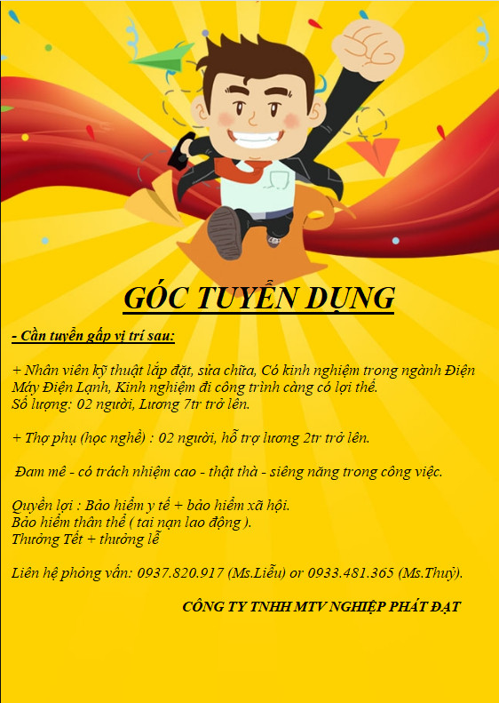 CTY TNHH Nghiệp Phát Đạt thông báo tuyển dụng